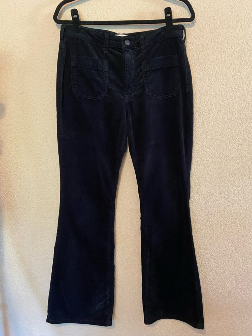 Anthropologie Pilcro The Icon Corduroy Flare Pants Size 30 Black Patch Pockets